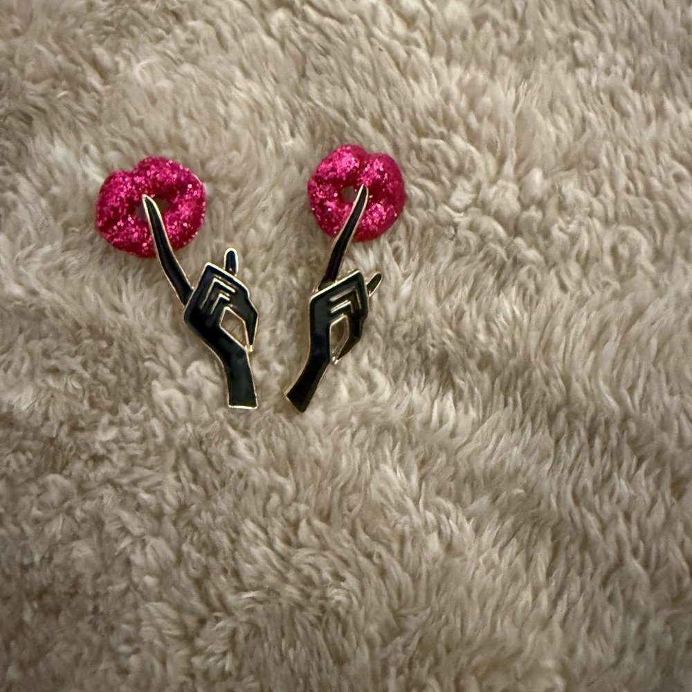 Black Hand Holding Pink Glitter Lollipop Enamel Pin Set